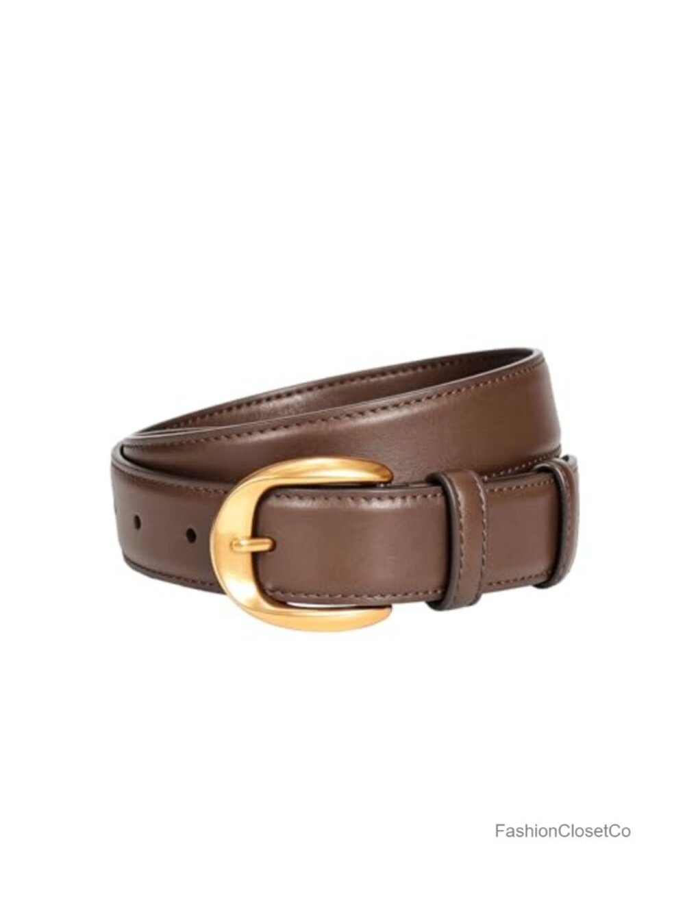 Genuine Leather Belt for Women, Oval Gold Plated Buckle, Slim Waist Belt for